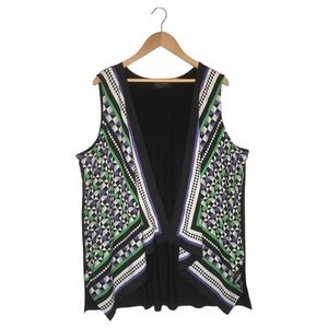 Bob Mackie Top Womens 2X Asymmetrical Drape Geometric Drape Black Multi